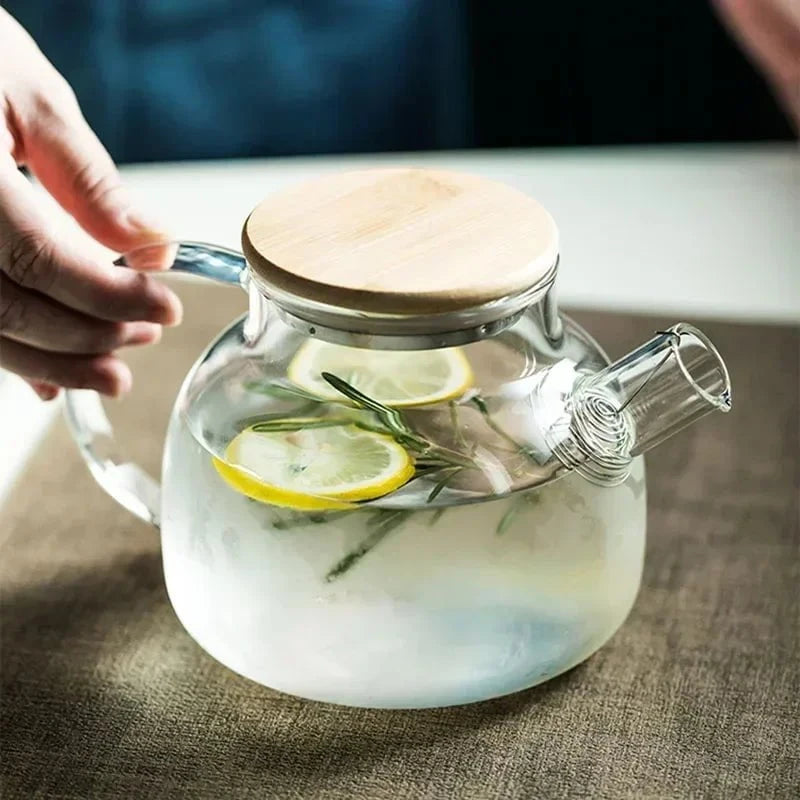 Shada 1.8L Transparent Borosilicate Glass Teapot Heat-Resistant Large Clear Tea Pot Flower Tea Set Puer Kettle Cup Office Home Tool