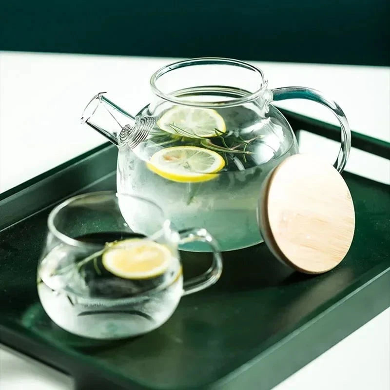 Shada 1.8L Transparent Borosilicate Glass Teapot Heat-Resistant Large Clear Tea Pot Flower Tea Set Puer Kettle Cup Office Home Tool