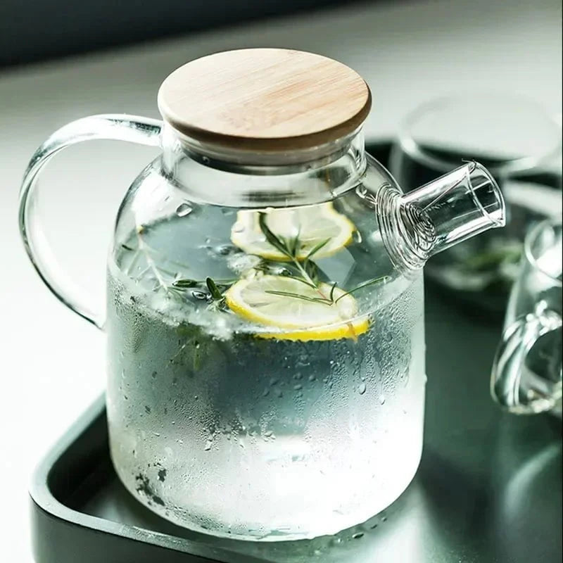 Shada 1.8L Transparent Borosilicate Glass Teapot Heat-Resistant Large Clear Tea Pot Flower Tea Set Puer Kettle Cup Office Home Tool