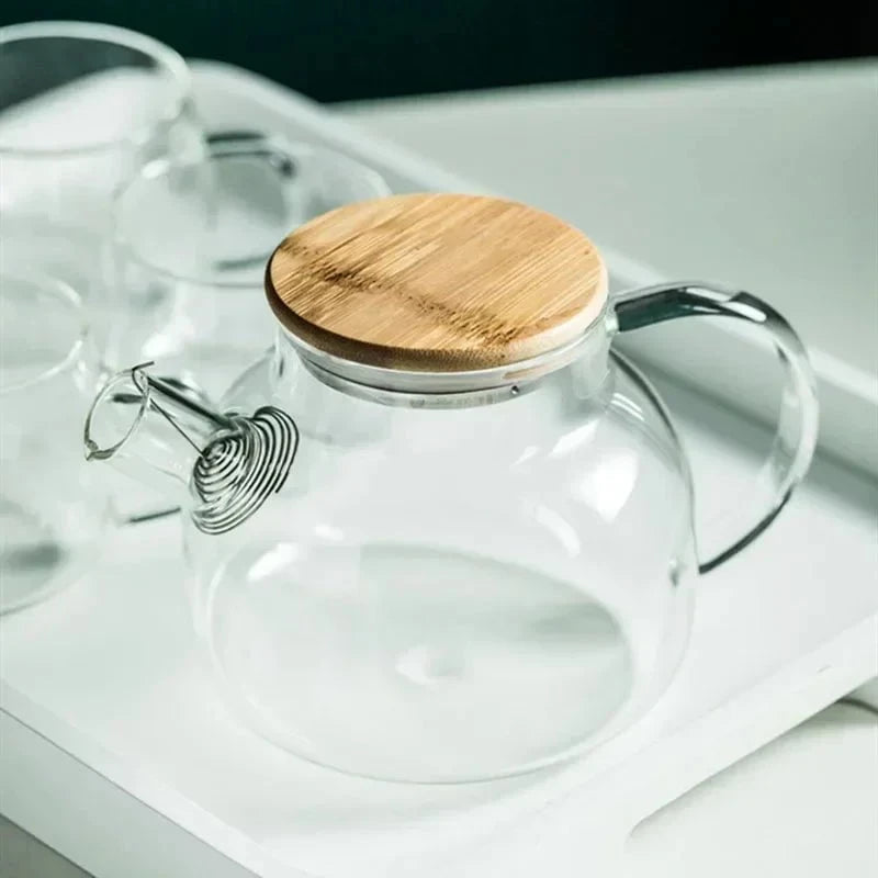 Shada 1.8L Transparent Borosilicate Glass Teapot Heat-Resistant Large Clear Tea Pot Flower Tea Set Puer Kettle Cup Office Home Tool