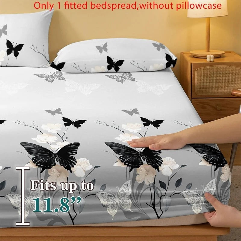 Shada 1 Simple modern Plant Flower Butterfly printed matte Fitted Sheet, bedroom printed bed cover, bedding (excluding pillowcases)