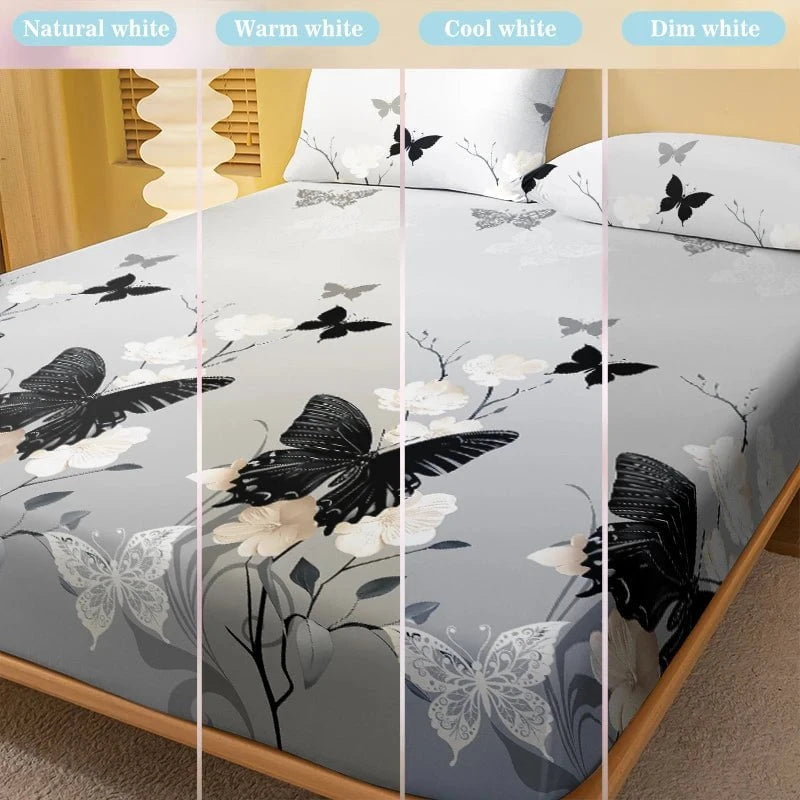 Shada 1 Simple modern Plant Flower Butterfly printed matte Fitted Sheet, bedroom printed bed cover, bedding (excluding pillowcases)