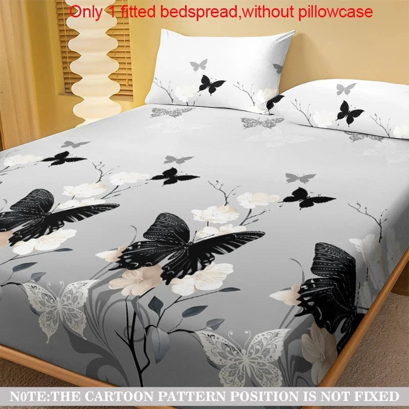 Shada 1 Simple modern Plant Flower Butterfly printed matte Fitted Sheet, bedroom printed bed cover, bedding (excluding pillowcases)