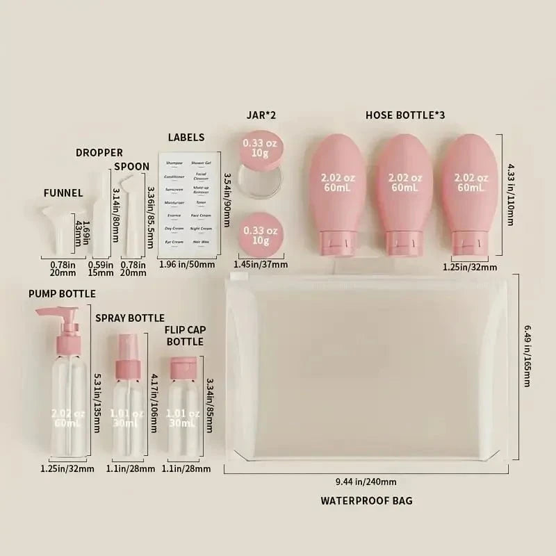 Shada 11pcs Travel Bottles Set With Storage Bag Travel Size Empty Liquid Cream Lotion Containers Fine Mist Spray Bottle Squeeze Tubes