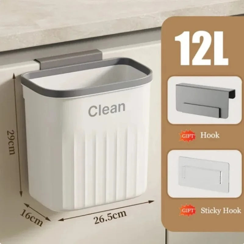 Shada 12L White no Lid Wall-Mounted Kitchen Trash Can With Lid, 8.5L/12L Hanging Garbage Bin For Cabinet, Compost, Space-Saving