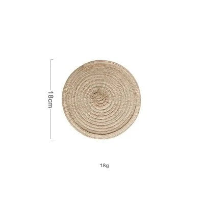 Shada 18cm coffee / 6pcs 6pcs Round Table Mat Woven Ramie Placemats Anti Slip Dining Table Mats Non-Slip Tableware Bowl Pads Kitchen Drink Cup Coasters