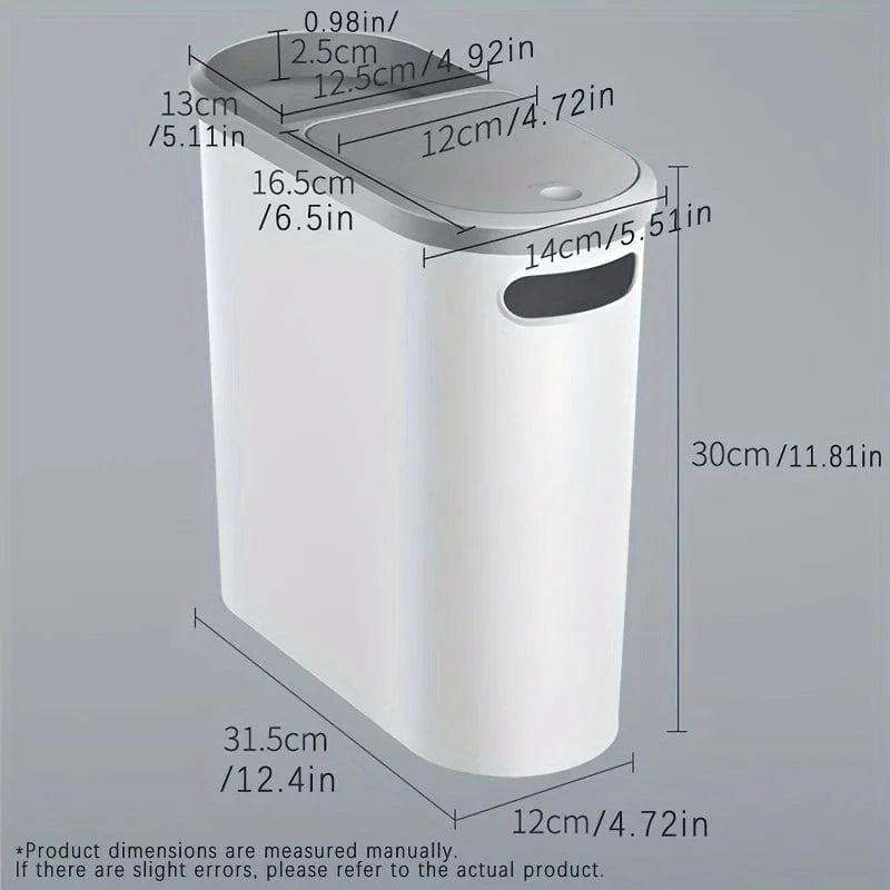 Shada 1pc 10L Bathroom Trash Can, Household Creative Gap Waste Bin, Press Type Garbage Can with Lid, Simple Paper Basket Kitchen Trash Can