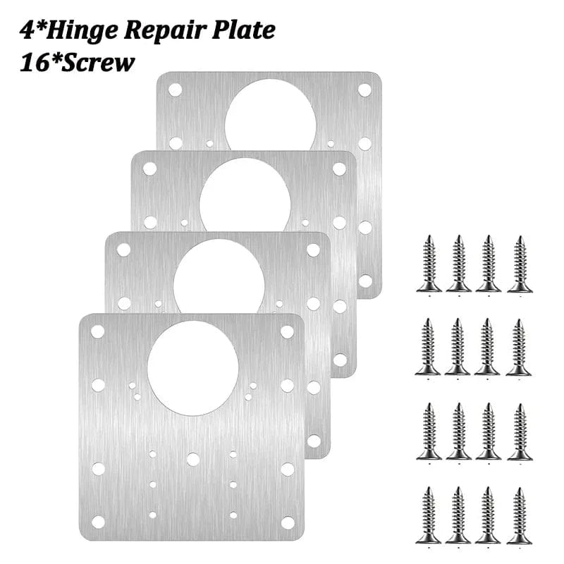 Shada 4PCS A Stainless Steel Cabinet Hinge Repair Plate Kit for Kitchen Cupboards - Durable and Easy to Install