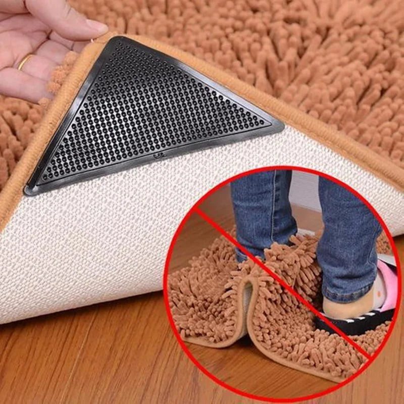 Shada 4Pcs8pcs/set Triangle Washable Reusable Rug Gripper Anti-skid Rubber Mat Non Slip Patch Tape for Tile Floors Carpets Corners Pad