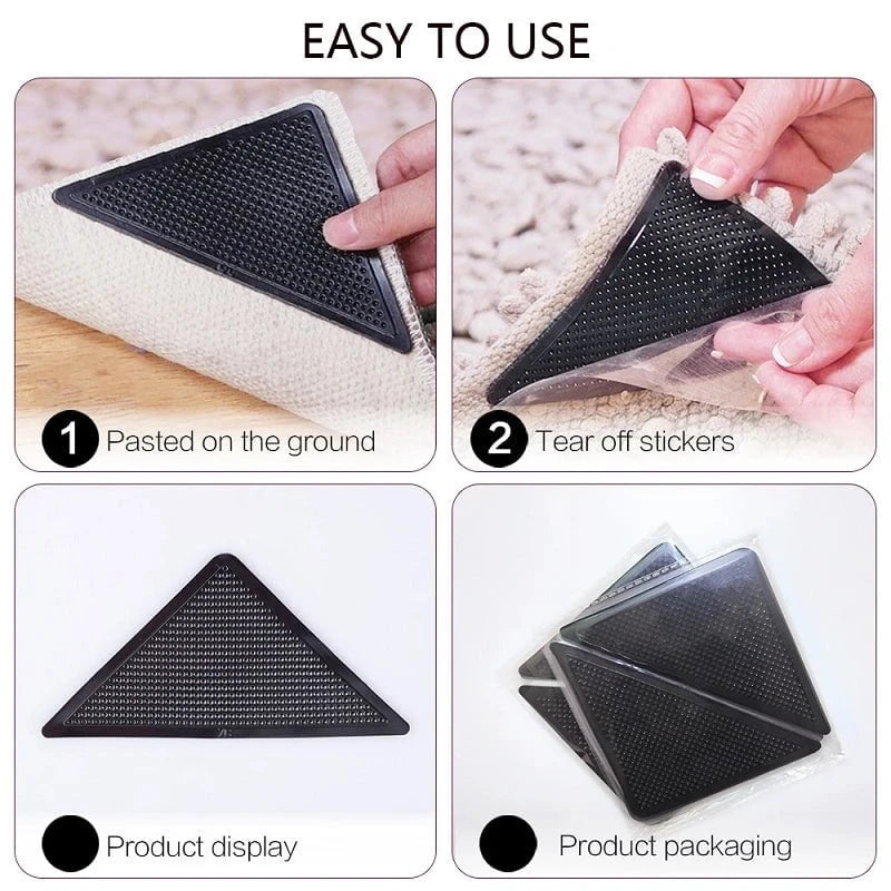 Shada 4Pcs8pcs/set Triangle Washable Reusable Rug Gripper Anti-skid Rubber Mat Non Slip Patch Tape for Tile Floors Carpets Corners Pad