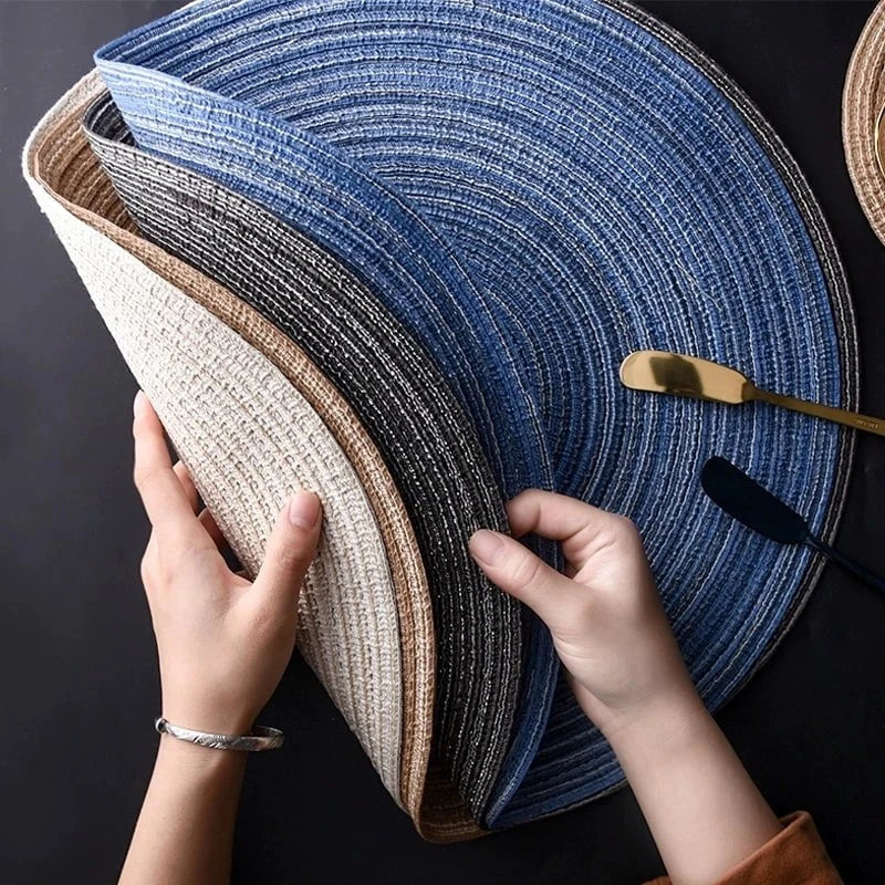 Shada 6pcs Round Table Mat Woven Ramie Placemats Anti Slip Dining Table Mats Non-Slip Tableware Bowl Pads Kitchen Drink Cup Coasters