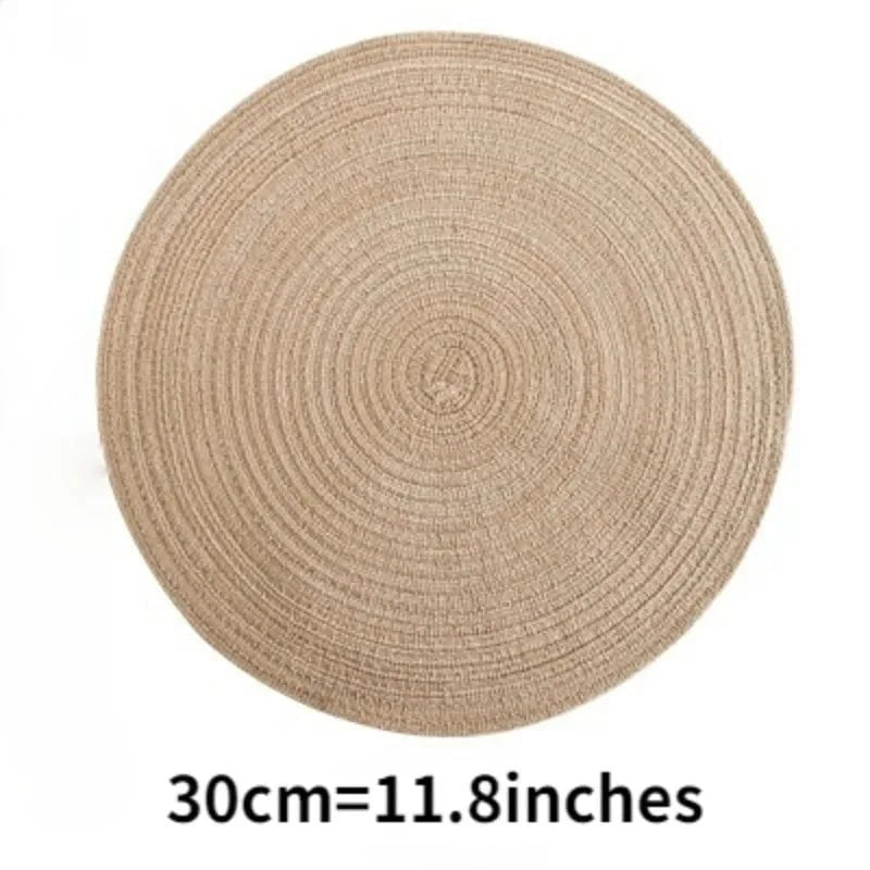 Shada 6pcs Round Table Mat Woven Ramie Placemats Anti Slip Dining Table Mats Non-Slip Tableware Bowl Pads Kitchen Drink Cup Coasters