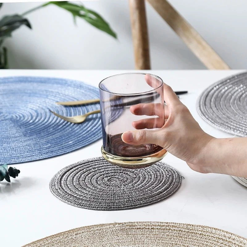 Shada 6pcs Round Table Mat Woven Ramie Placemats Anti Slip Dining Table Mats Non-Slip Tableware Bowl Pads Kitchen Drink Cup Coasters