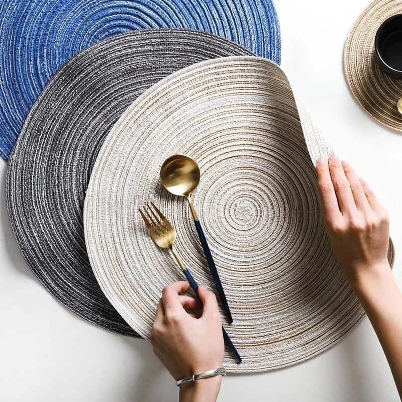 Shada 6pcs Round Table Mat Woven Ramie Placemats Anti Slip Dining Table Mats Non-Slip Tableware Bowl Pads Kitchen Drink Cup Coasters