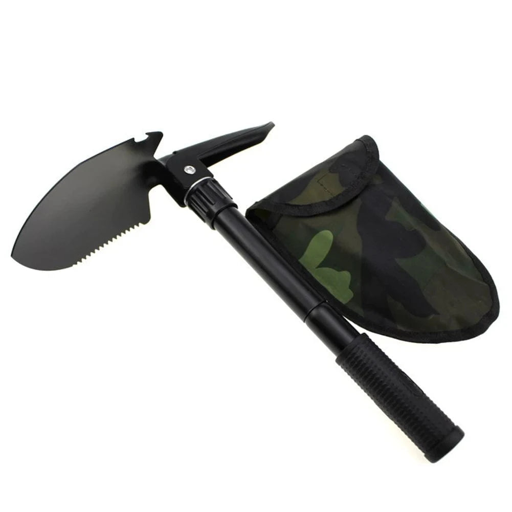 Shada Black Folding Outdoor Garden Shovel Kit - Portable Multifunctional Camping Spade for Weeding and Survival