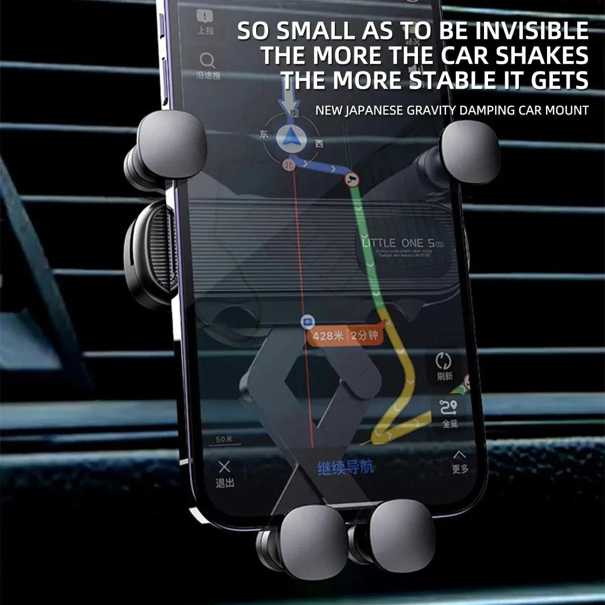 Shada Black Gravity Car Phone Holder - Universal Air Vent Mount for 4.7-7 Inch Smartphones, Shockproof Design