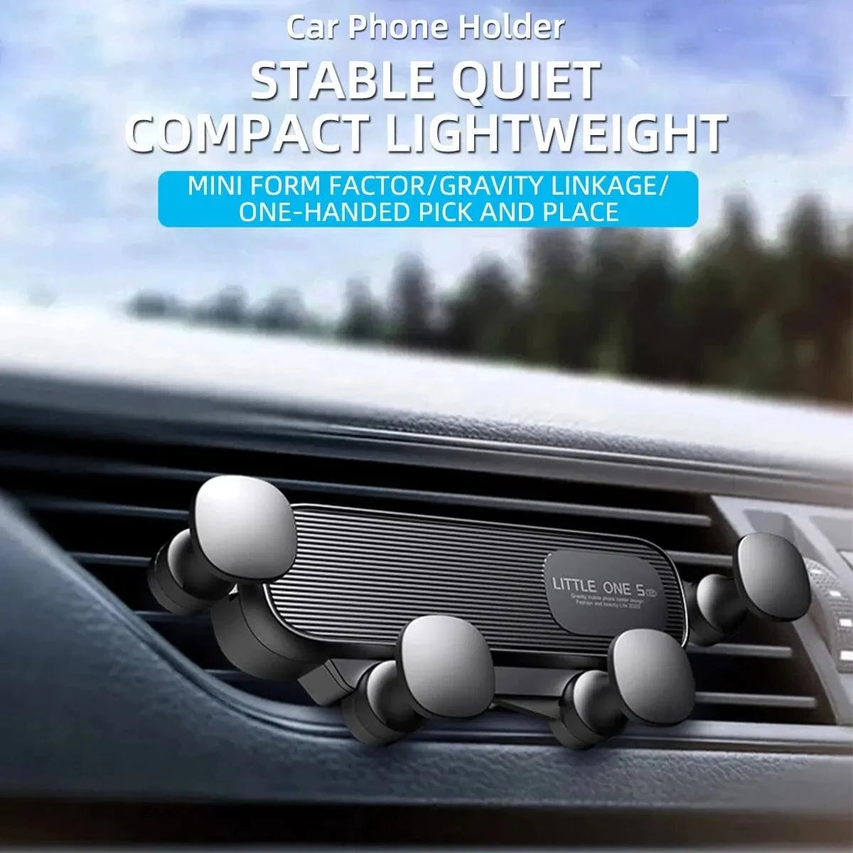 Shada Black Gravity Car Phone Holder - Universal Air Vent Mount for 4.7-7 Inch Smartphones, Shockproof Design