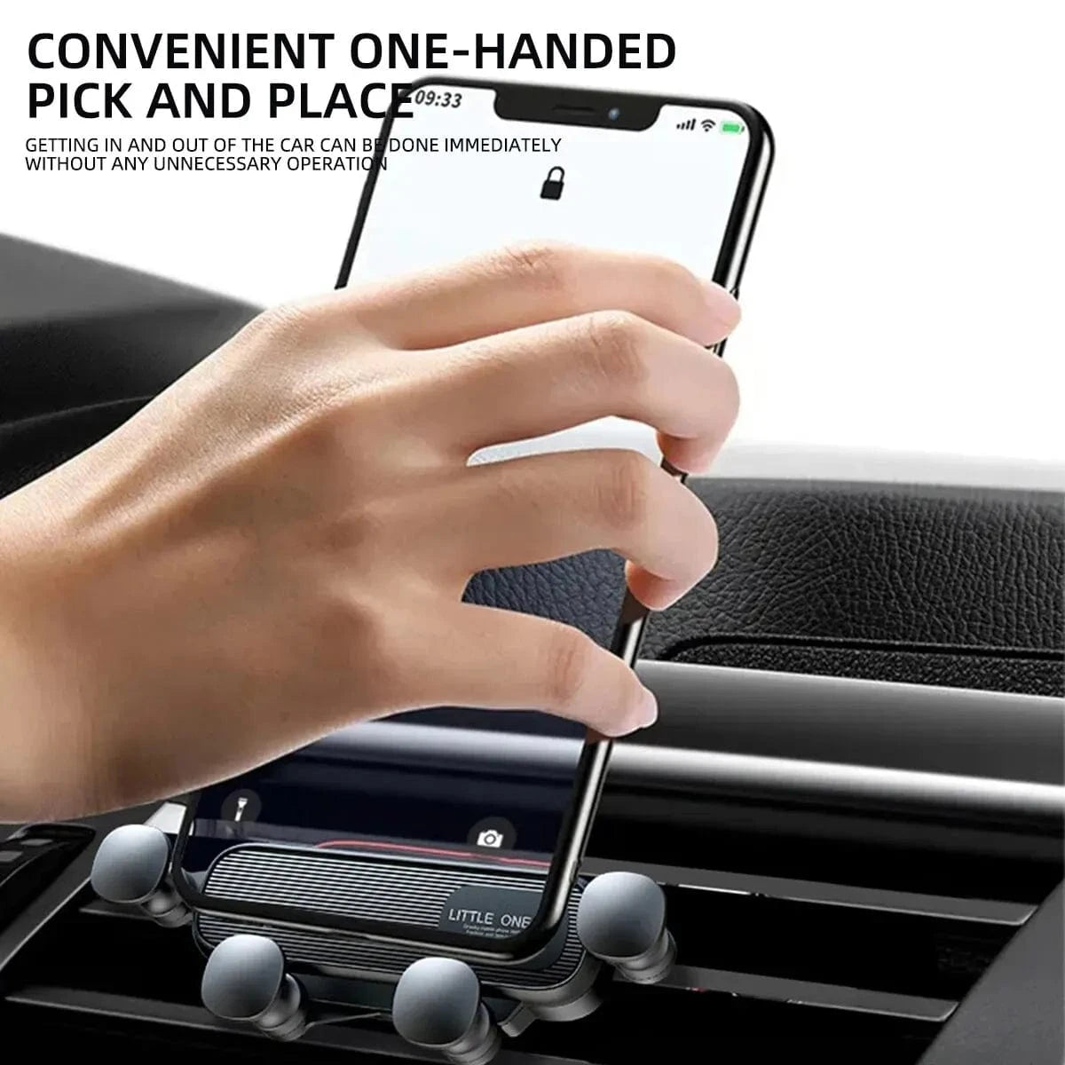 Shada Black Gravity Car Phone Holder - Universal Air Vent Mount for 4.7-7 Inch Smartphones, Shockproof Design