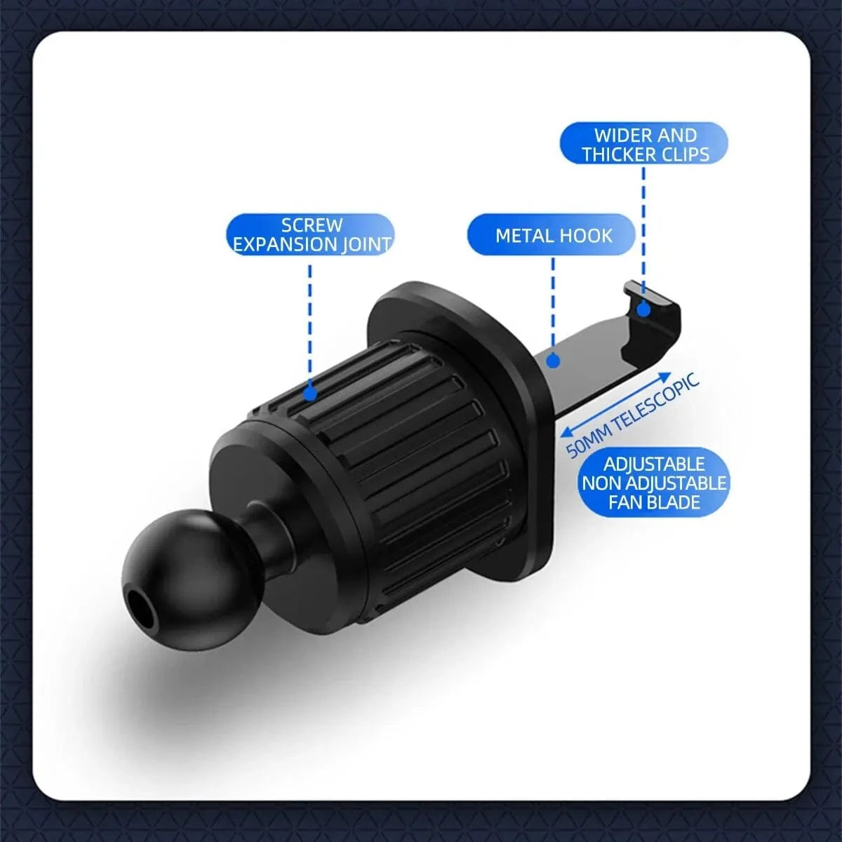 Shada Black Gravity Car Phone Holder - Universal Air Vent Mount for 4.7-7 Inch Smartphones, Shockproof Design