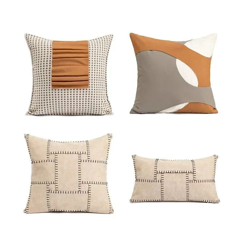 Shada Brown Patchwork Throw Pillow Cover - 30X50/45X45CM Modern Minimalist Decorative Cushion Cover