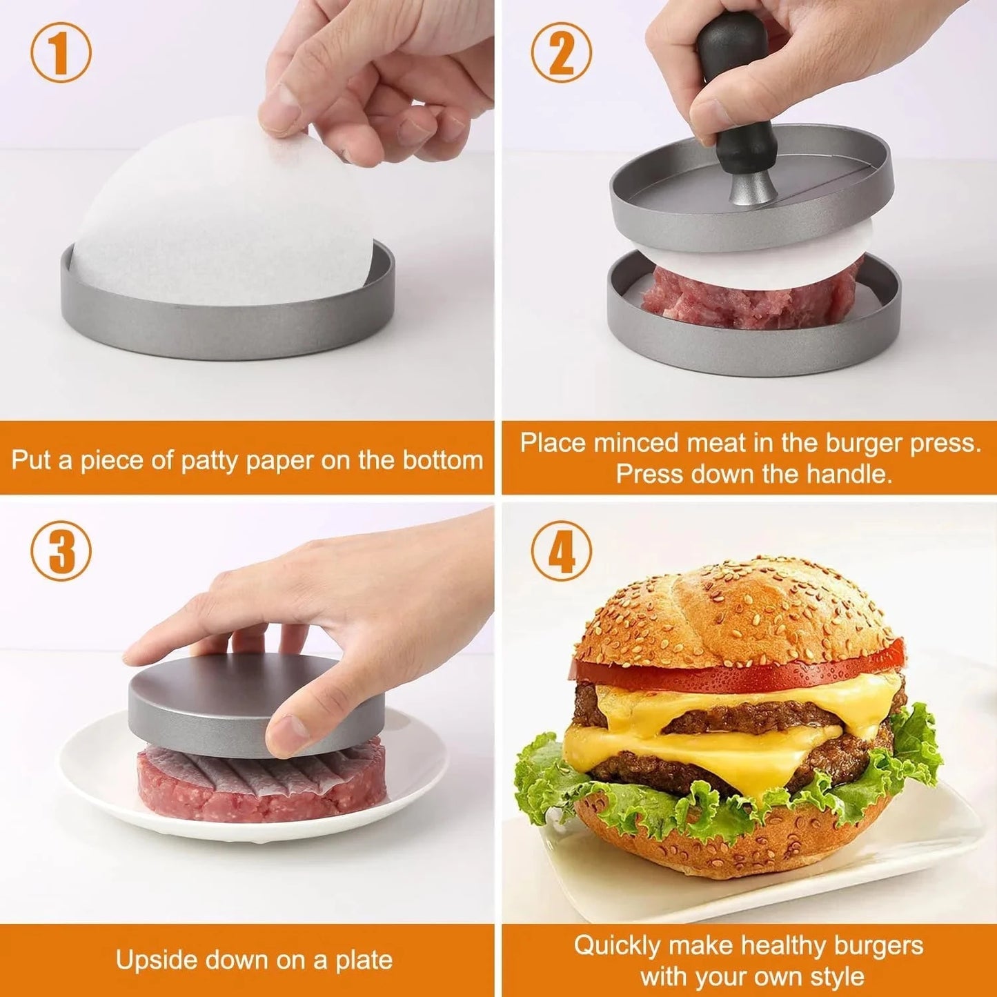 Shada Burger Press Non-Stick Hamburger Patty Maker with Wax Paper Aluminum Burger Maker for Kitchen BBQ Grill