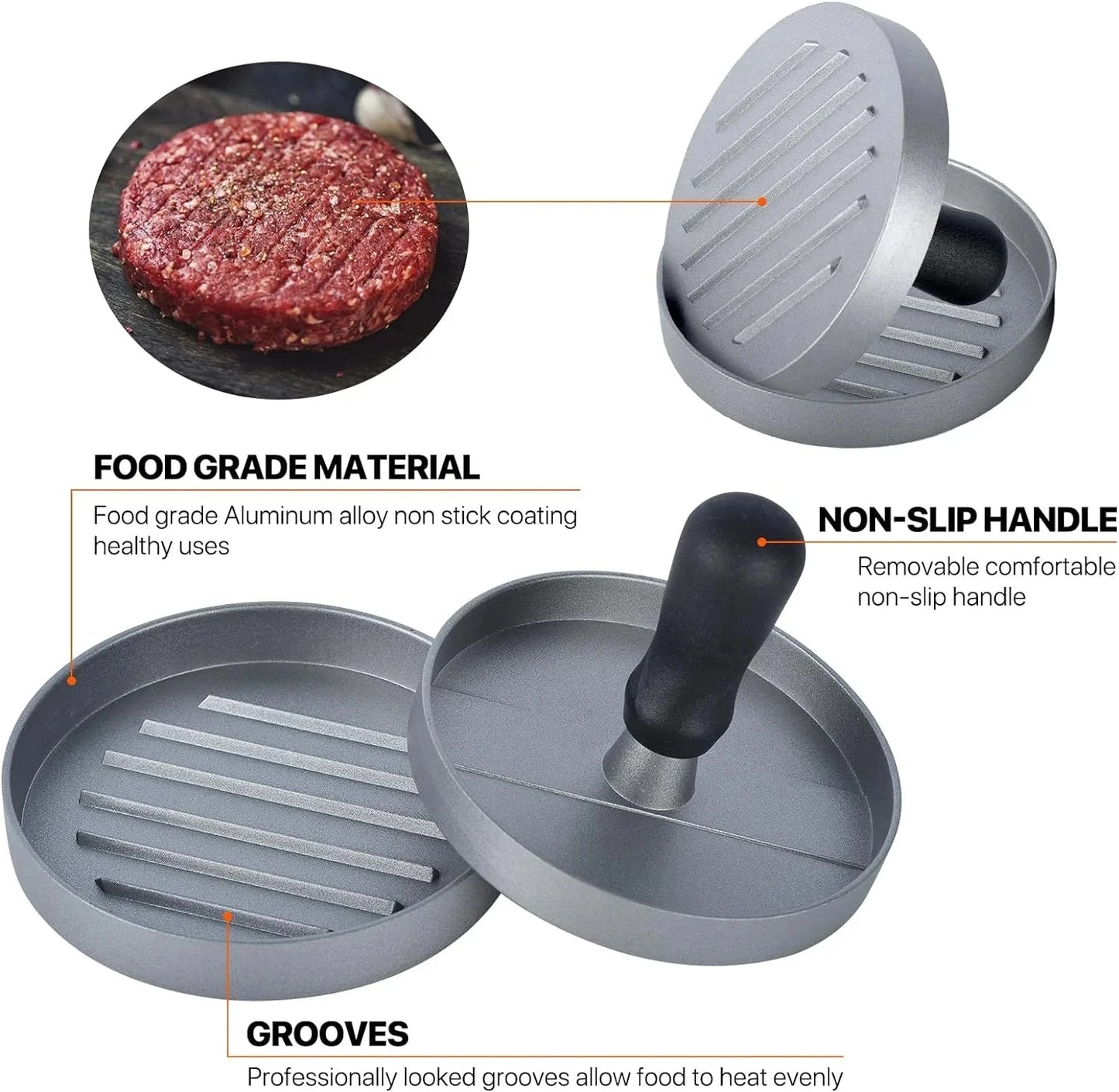 Shada Burger Press Non-Stick Hamburger Patty Maker with Wax Paper Aluminum Burger Maker for Kitchen BBQ Grill