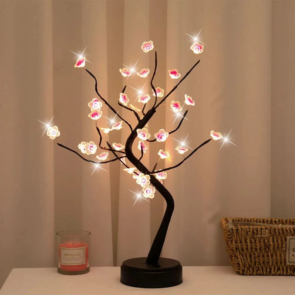 Shada Cherry Blossom Tree LED Night Light - USB/Battery Powered Touch Switch, 35 Warm White Copper Wire Lights
