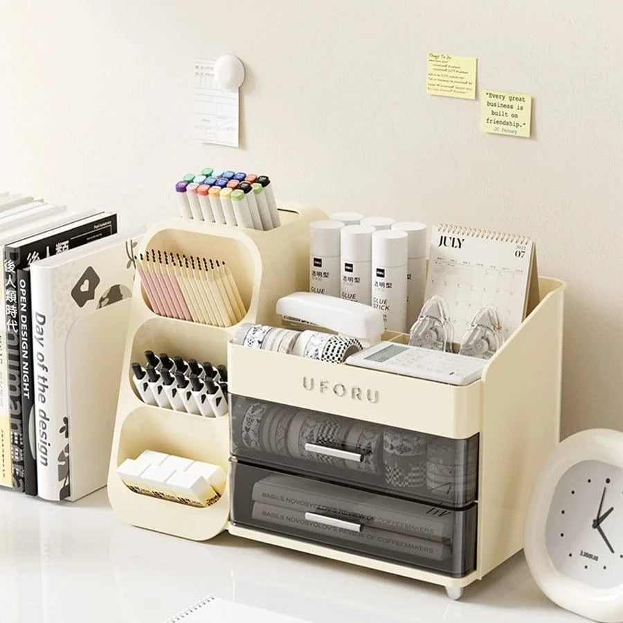 Shada cream white Korean-Style Large Capacity Cosmetics Storage Box Organizer