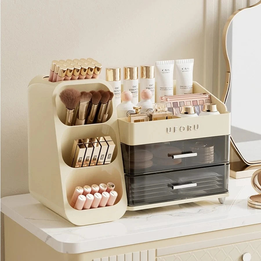 Shada cream white Korean-Style Large Capacity Cosmetics Storage Box Organizer