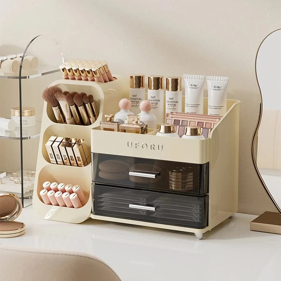 Shada cream white Korean-Style Large Capacity Cosmetics Storage Box Organizer