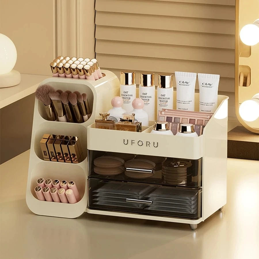 Shada cream white Korean-Style Large Capacity Cosmetics Storage Box Organizer