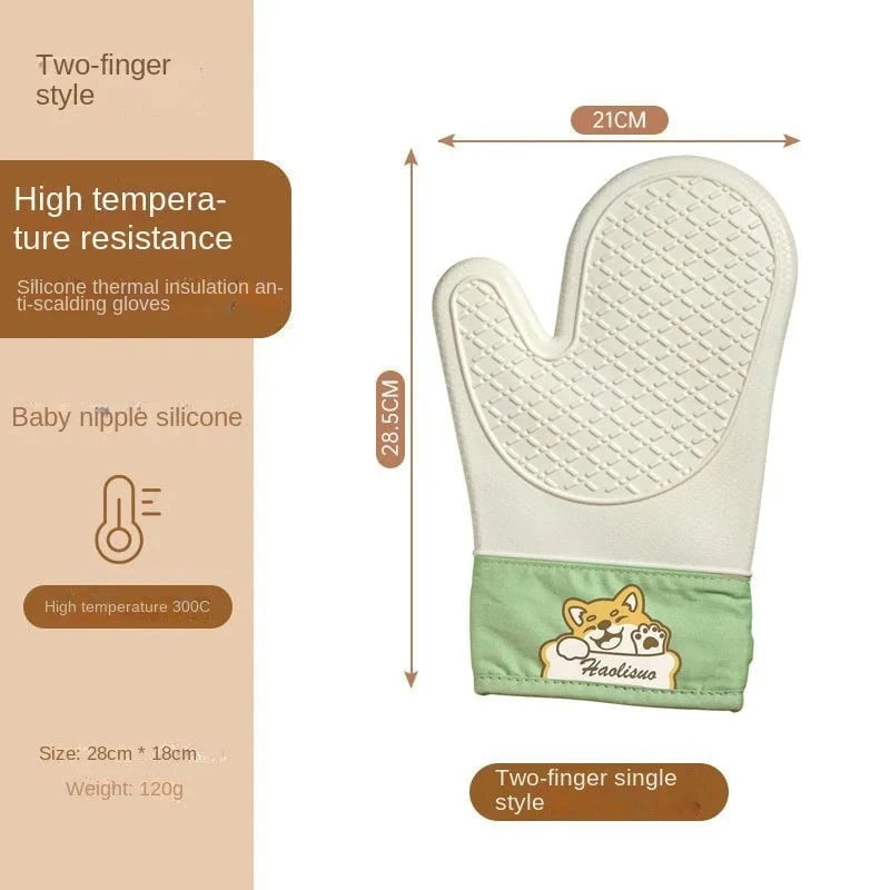 Shada D Silicone heat insulation gloves thickened, non-slip, high temperature oven gloves baking and scalding kitchen hand clamps