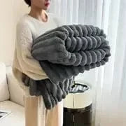 Shada Dark Grey / 150x200cm Luxury Thickened Striped Warm Blanket - Soft Coral Fleece Sofa Throw for Autumn & Winter Comfort