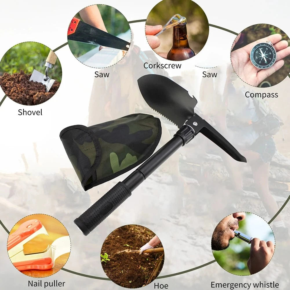Shada Folding Outdoor Garden Shovel Kit - Portable Multifunctional Camping Spade for Weeding and Survival