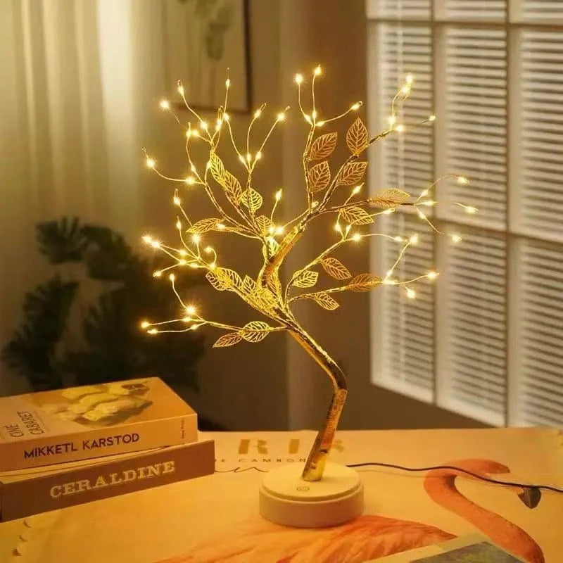 Shada Golden leaf / USB Plug Cherry Blossom Tree LED Night Light - USB/Battery Powered Touch Switch, 35 Warm White Copper Wire Lights