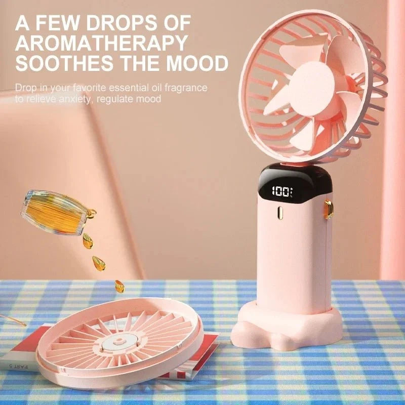 Shada Handheld Mini Fan Foldable Portable Neck Hanging Fans 5 Speed USB Rechargeable Fan with Phone Stand and Display Screen 1800mAh