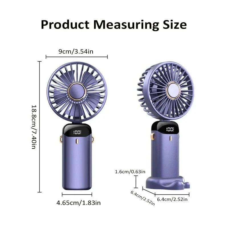 Shada Handheld Mini Fan Foldable Portable Neck Hanging Fans 5 Speed USB Rechargeable Fan with Phone Stand and Display Screen 1800mAh