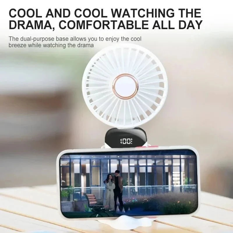 Shada Handheld Mini Fan Foldable Portable Neck Hanging Fans 5 Speed USB Rechargeable Fan with Phone Stand and Display Screen 1800mAh