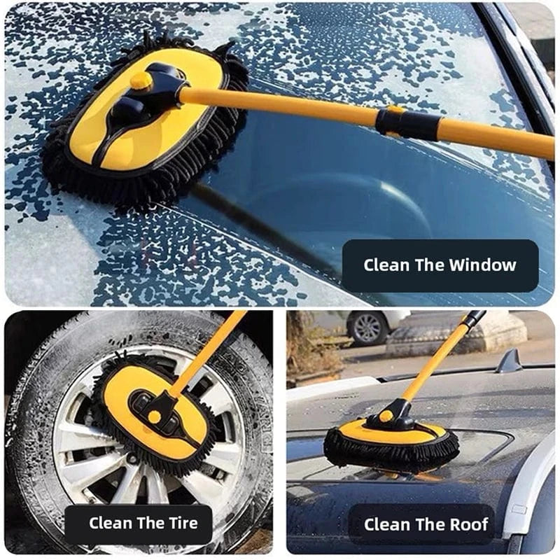 Shada LEIBOO 95cm Telescoping Car Wash Mop Brush with Chenille Mop Head and Retractable Handle