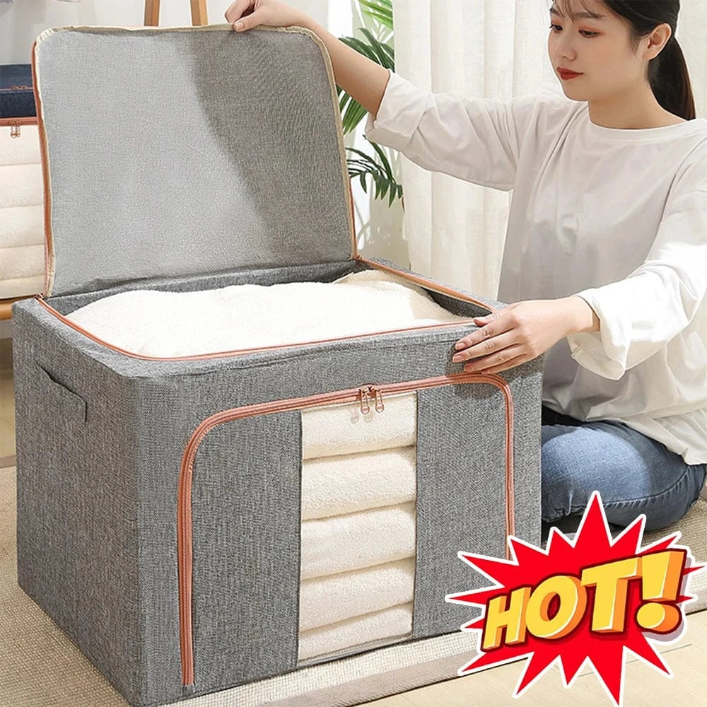 Shada Light Grey 24L Foldable Quilt Storage Bag with Metal Frame | Dust-proof