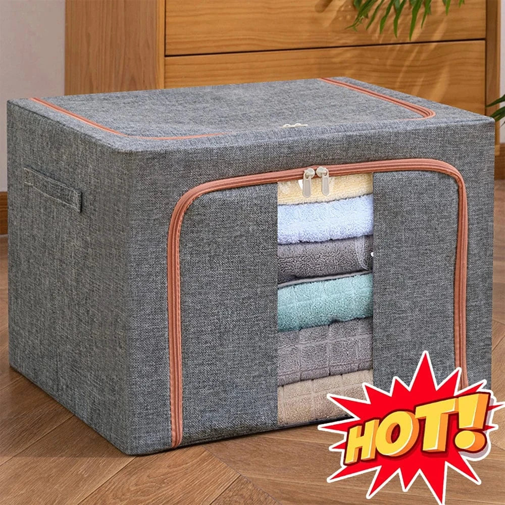 Shada Light Grey 24L Foldable Quilt Storage Bag with Metal Frame | Dust-proof