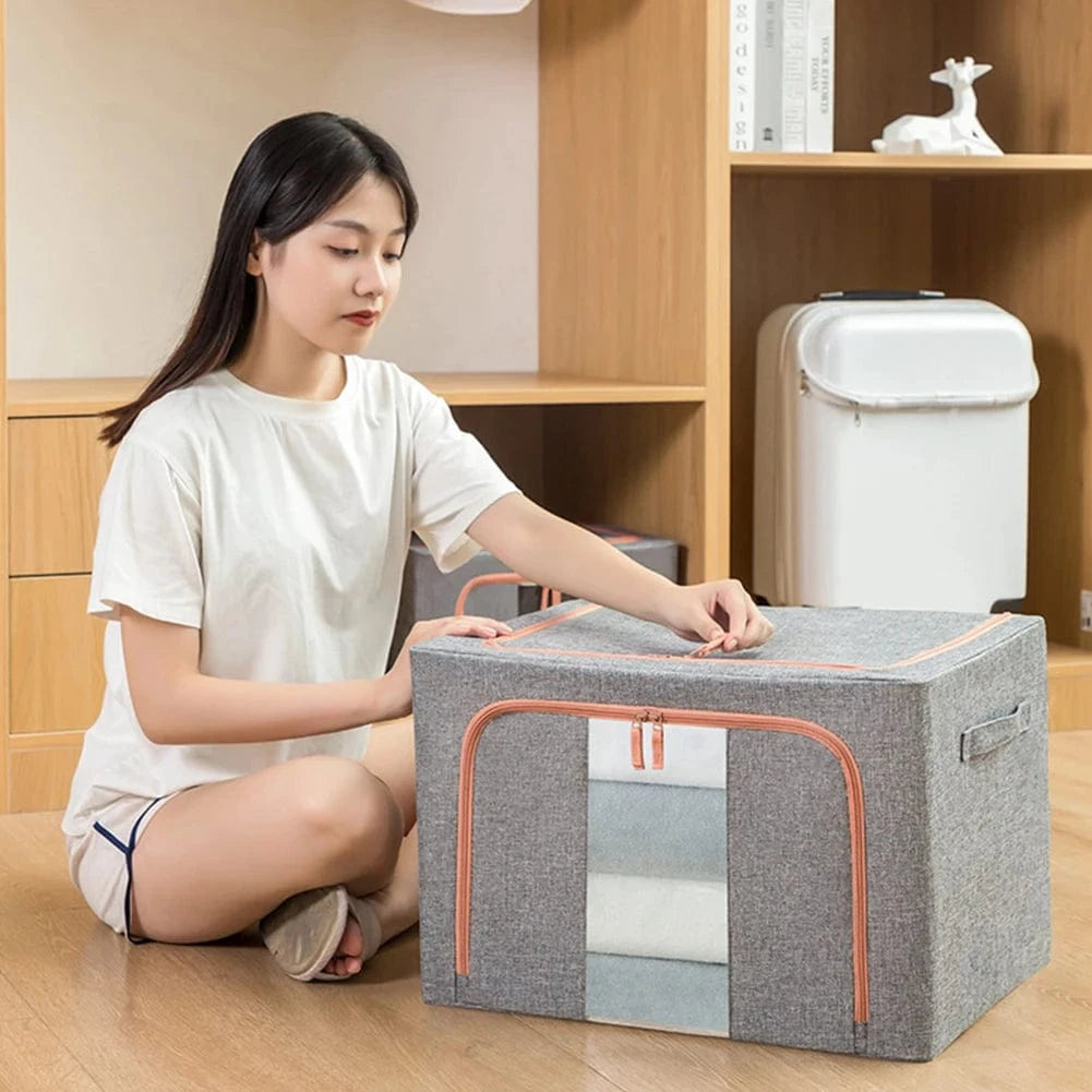 Shada Light Grey 24L Foldable Quilt Storage Bag with Metal Frame | Dust-proof