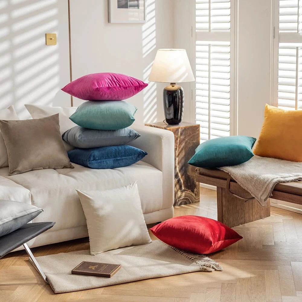 Shada MACT Velvet Throw Pillow Cover 55x55/60x60cm - Soft Solid Square Cushion Case for Home, Sofa & Car