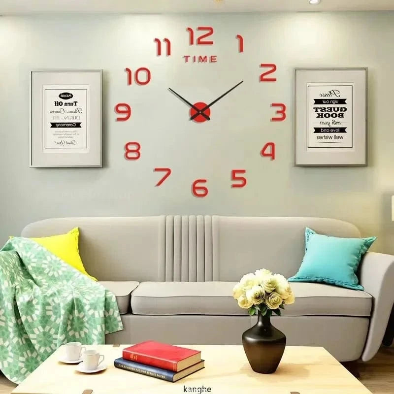 Shada Modern 40Cm Large Wall Clock, DIY 2D Acrylic Mirror Stickers for Living Room Decoration