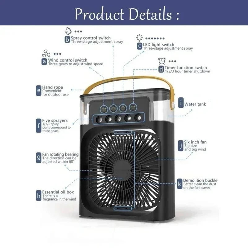 Shada New 3 In 1 Fan AIr Conditioner Household Small Air Cooler LED Night Light Portable Humidifier Air Adjustment Fan Office Home Fan