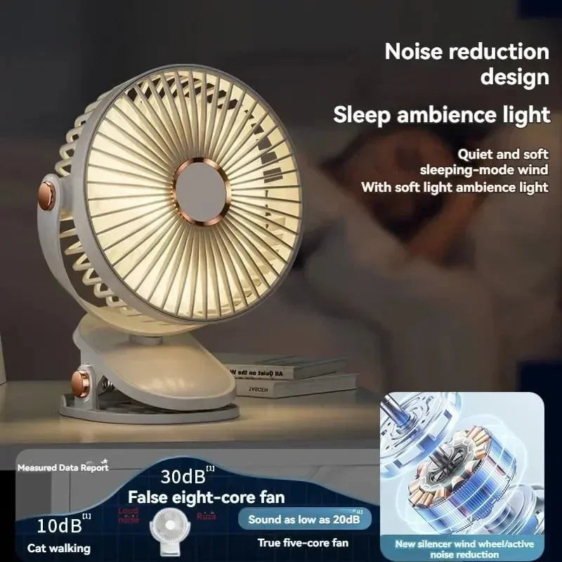 Shada New 3 in 1 Portable Mini Clip Fan Rechargeable Air Circulator Wireless Electric Fan With Led Light Clip-on Home handheld Fan
