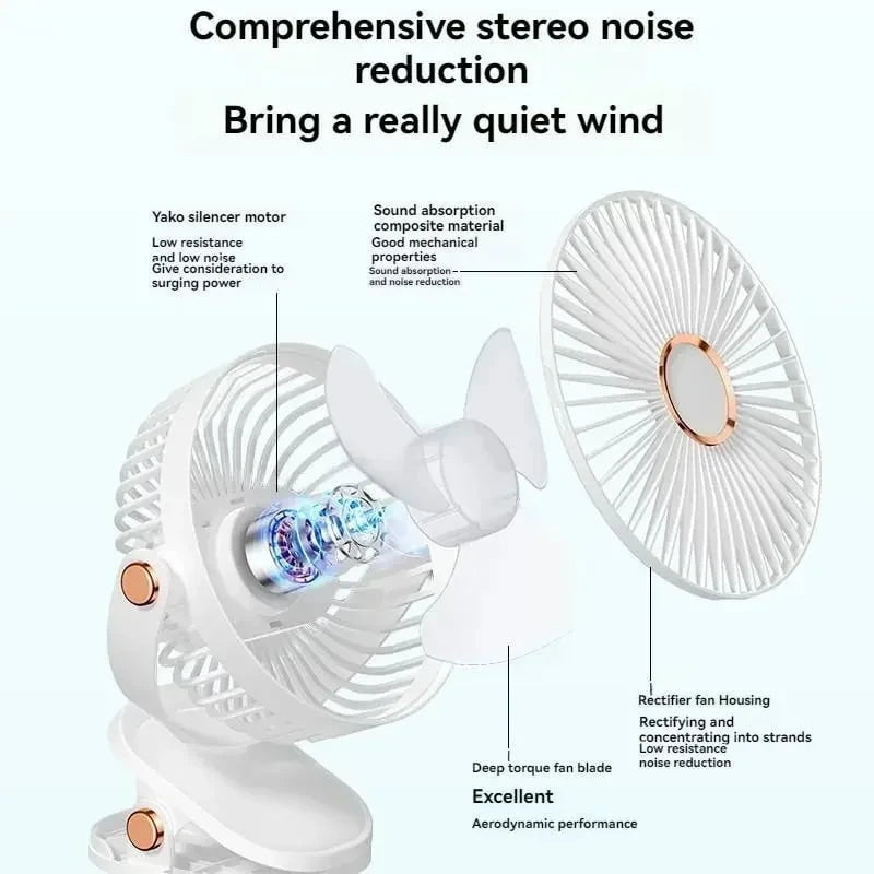 Shada New 3 in 1 Portable Mini Clip Fan Rechargeable Air Circulator Wireless Electric Fan With Led Light Clip-on Home handheld Fan