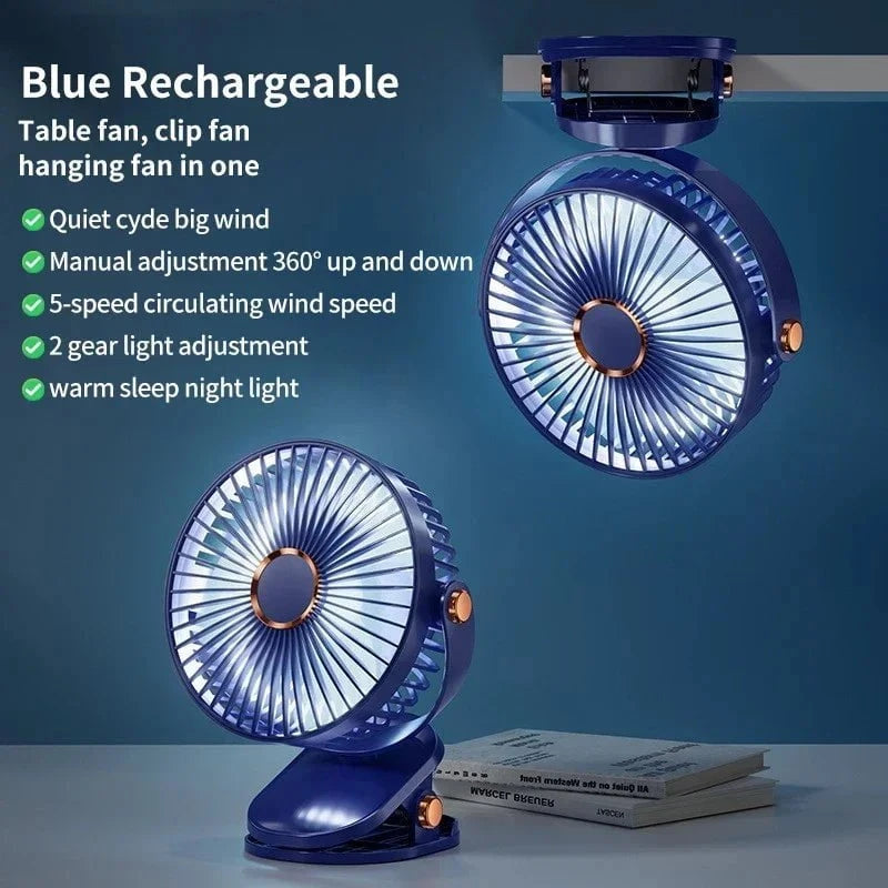 Shada New 3 in 1 Portable Mini Clip Fan Rechargeable Air Circulator Wireless Electric Fan With Led Light Clip-on Home handheld Fan