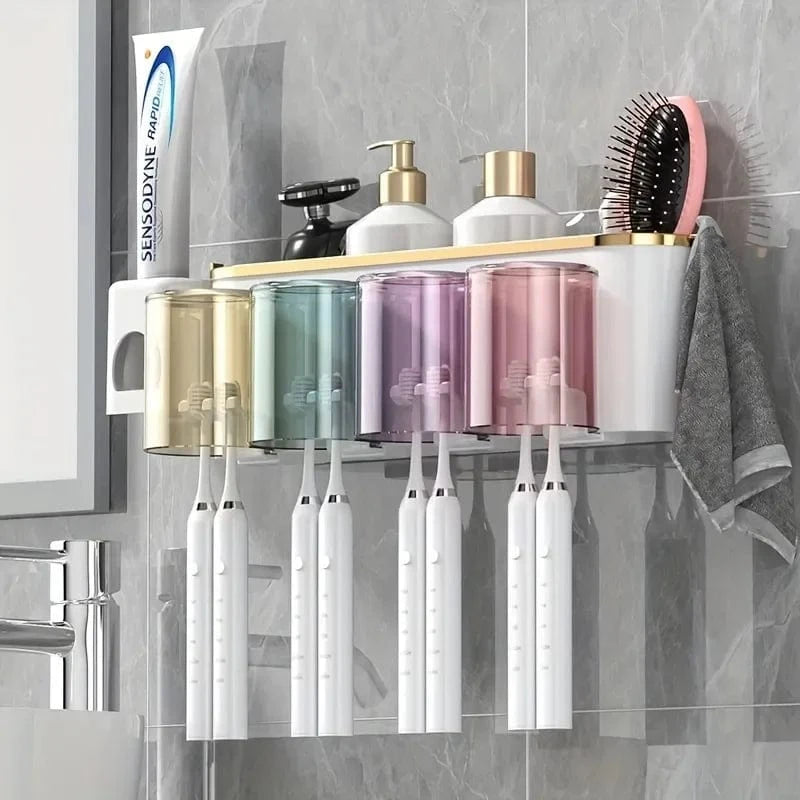Shada Perforation-Free Toothbrush Holder With Squeezer and Mouthwash Cup - Easy No-Drill Installation
