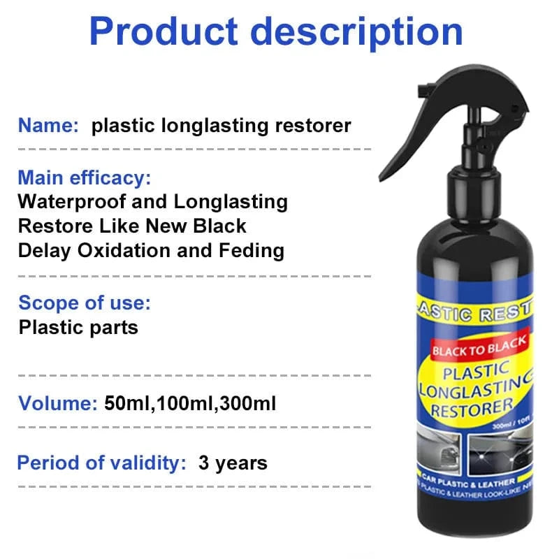 Shada Plastic Restorer Back To Black Gloss - Auto Polish & Repair Coating for Leather and Upholstery